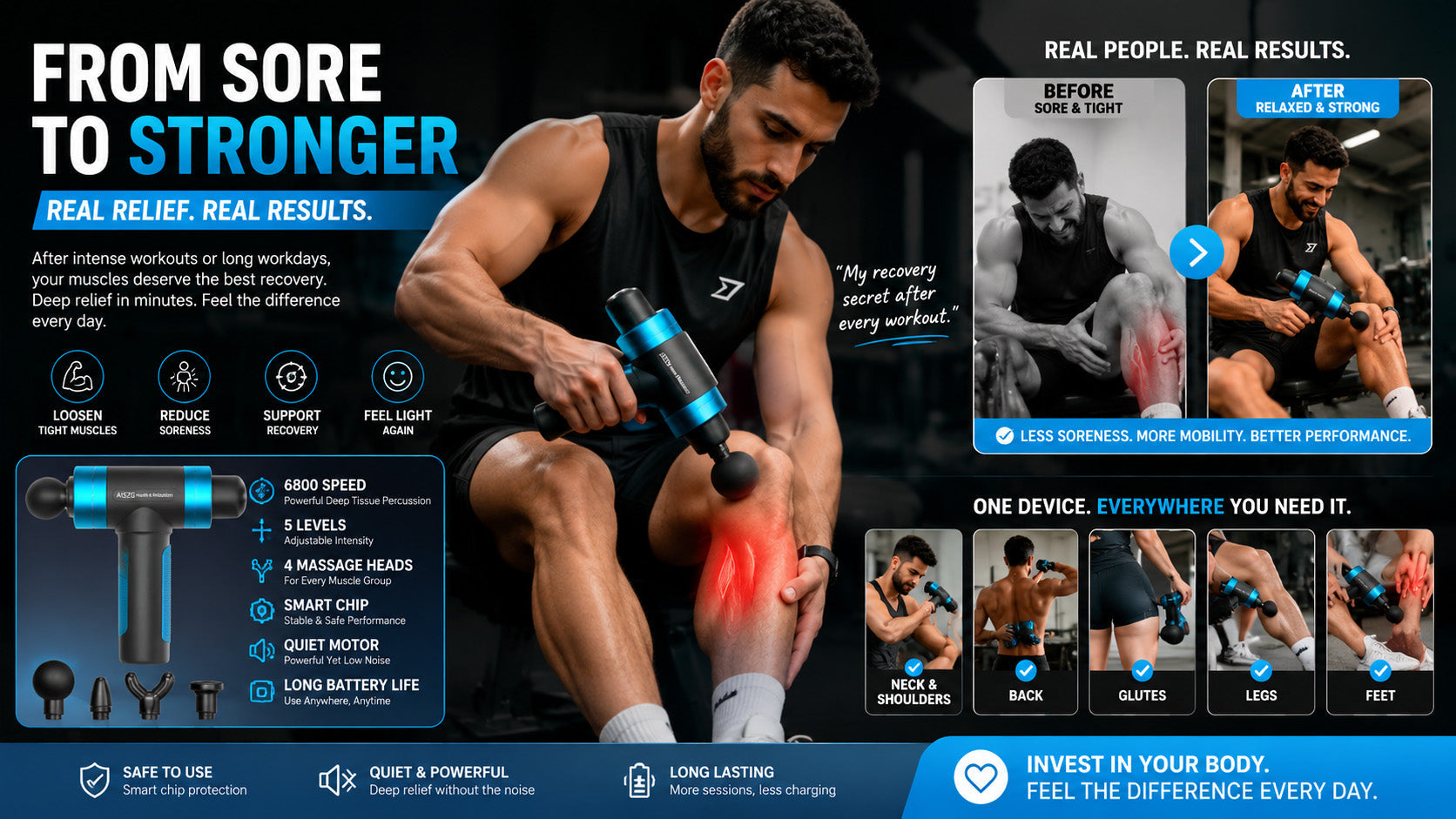 Portable Muscle Massage Gun for Athletes, Fitness, and Daily Recovery