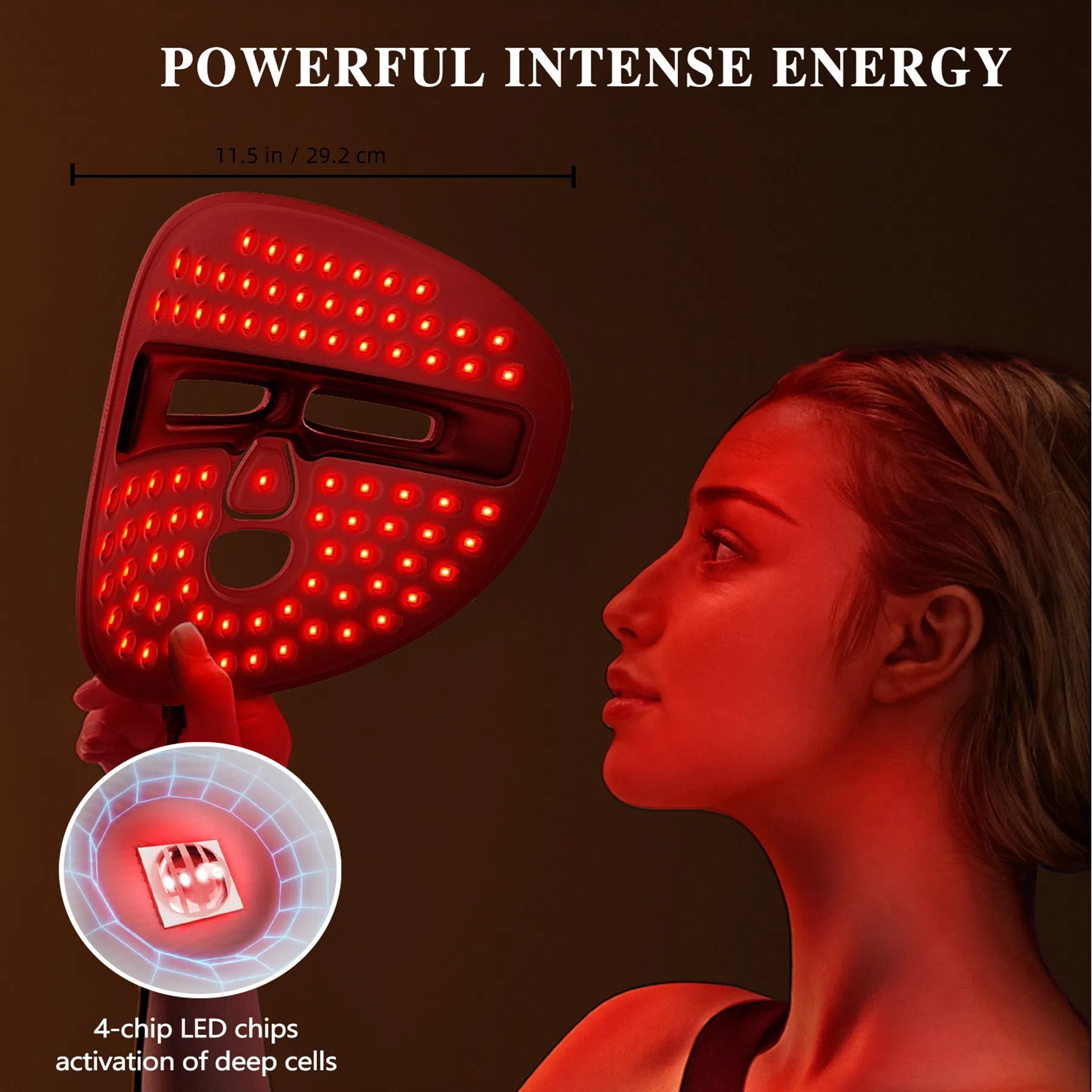 ntense red LED light mask for improving skin elasticity and firmness