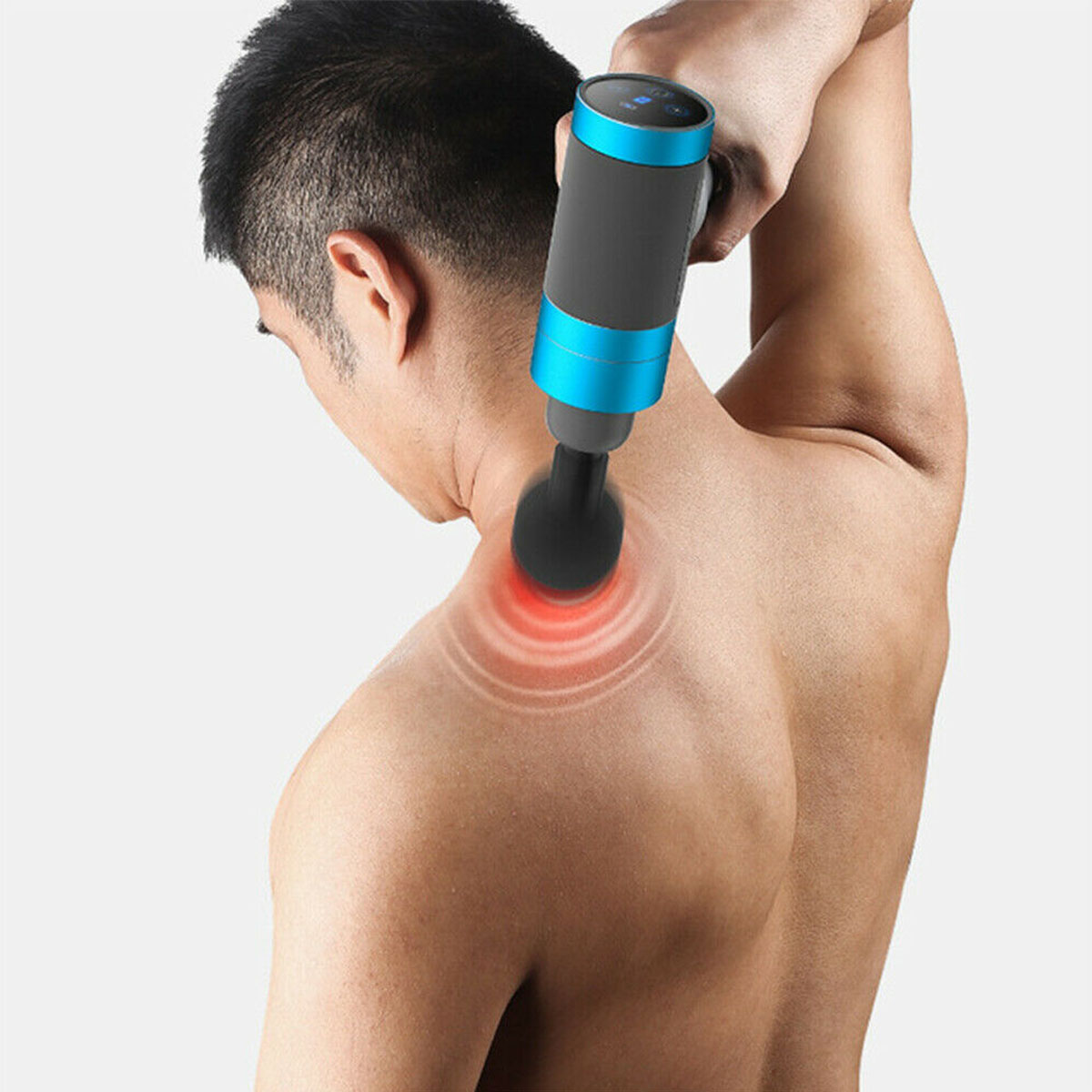 A person using a muscle massage gun