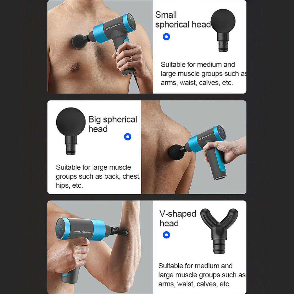 Portable muscle massage gun held in hand showing compact size and ergonomic