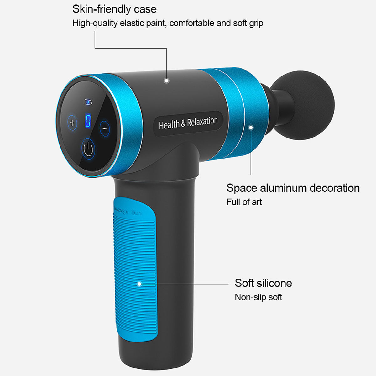 Muscle massage gun shown in front and side