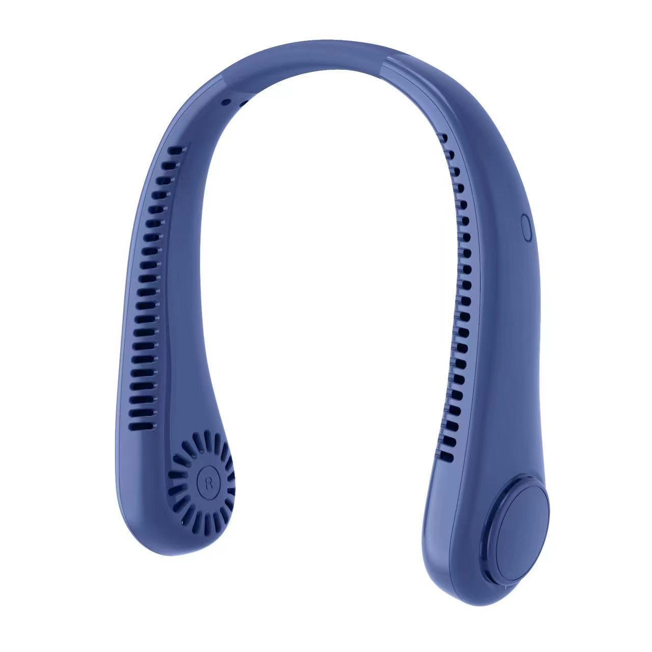 Blue portable wearable neck fan with long-lasting 4000mAh battery