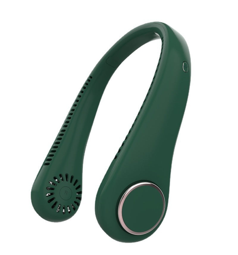 Green portable neck fan with hands-free bladeless cooling system