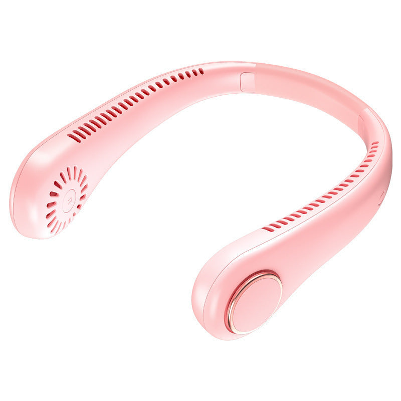 Pink wearable neck fan with hands-free bladeless cooling design