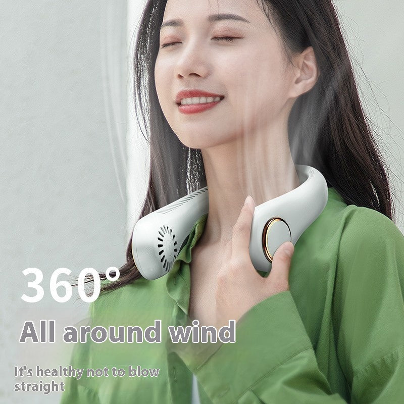 Portable neck fan used outdoors during walking for airflow support