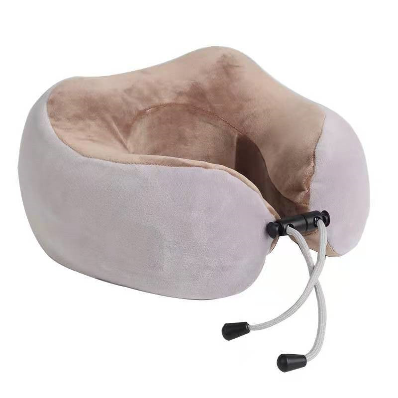 Neck pillow with headrest and earplugs on a white background