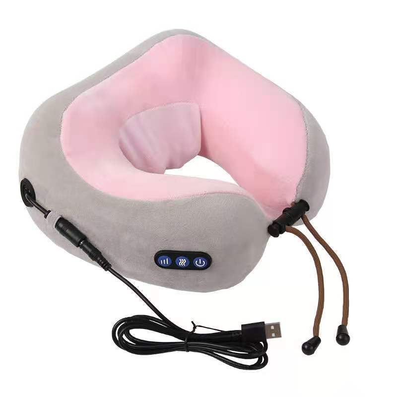 Neck massager with pink and gray design on a white background